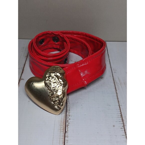 Buttery Soft Red Belt with Gold Puffy Heart Buckle 23\